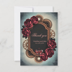 Steampunk Frame with Red Roses and Gears  Thank You Card