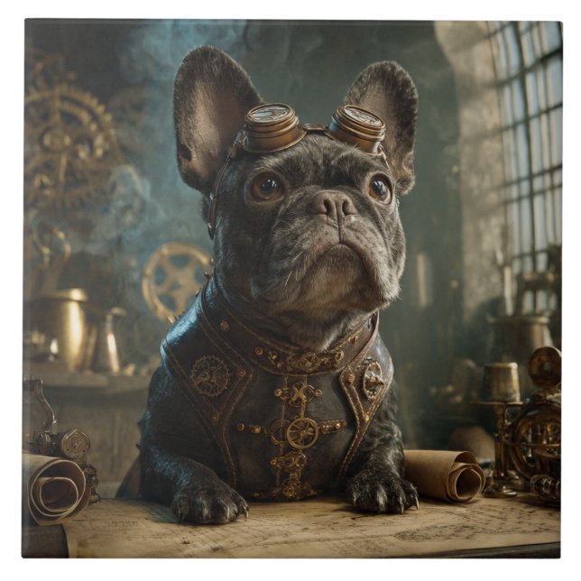 Steampunk Frenchie (Edition 1) - Ceramic Tile (Front)