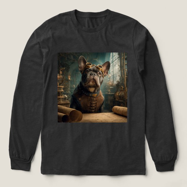 Steampunk Frenchie (Edition 2) - Long Sleeve Tri-Blend Shirt (Design Front)
