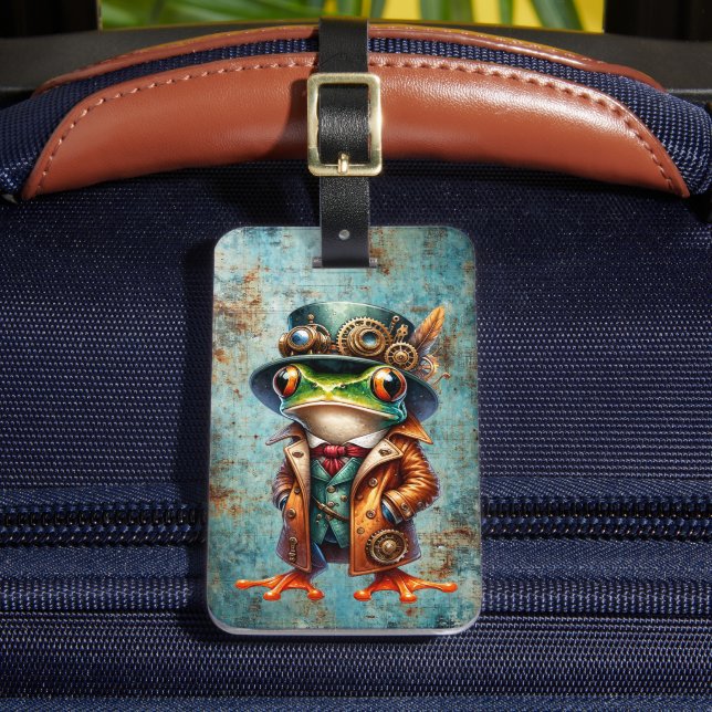 Steampunk Frog Custom Luggage Tag (Front Insitu 2)
