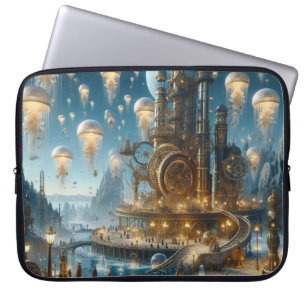 Steampunk Futuristic Ancient City with Jellyfish Laptop Sleeve