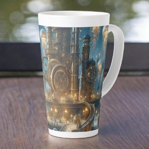 Steampunk Futuristic Ancient City with Jellyfish Latte Mug