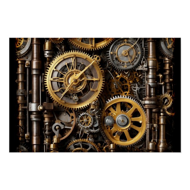 Steampunk Gear and Lever Engine Poster (Front)