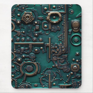Steampunk Gear Emerald Green Retrofuturism Mouse Pad