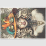 Steampunk Gearhead Vintage Lady Decoupage  Tissue Paper<br><div class="desc">“Gatsby Gearhead”. This captivating digital artwork features a flapper steampunk girl with blonde, wavy hair. She wears an eye-catching orange hat adorned with teal feathers and brass goggles with green lenses, adding a unique twist to her vintage look. The hat is further embellished with gear-like decorations, characteristic of the steampunk...</div>