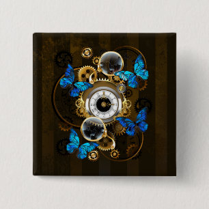 Steampunk Gears and Blue Butterflies 15 Cm Square Badge