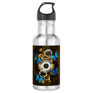 Steampunk Gears and Blue Butterflies 532 Ml Water Bottle
