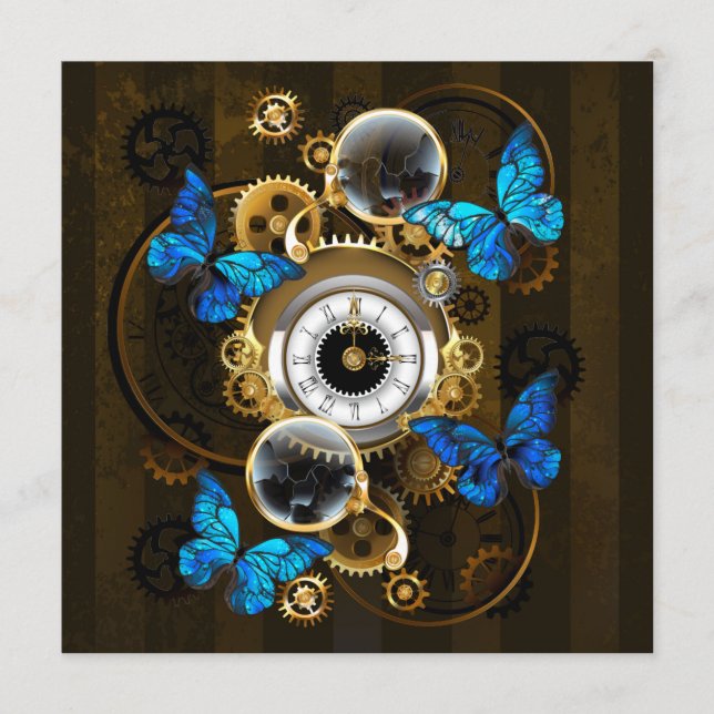 Steampunk Gears and Blue Butterflies Advice Card (Front)
