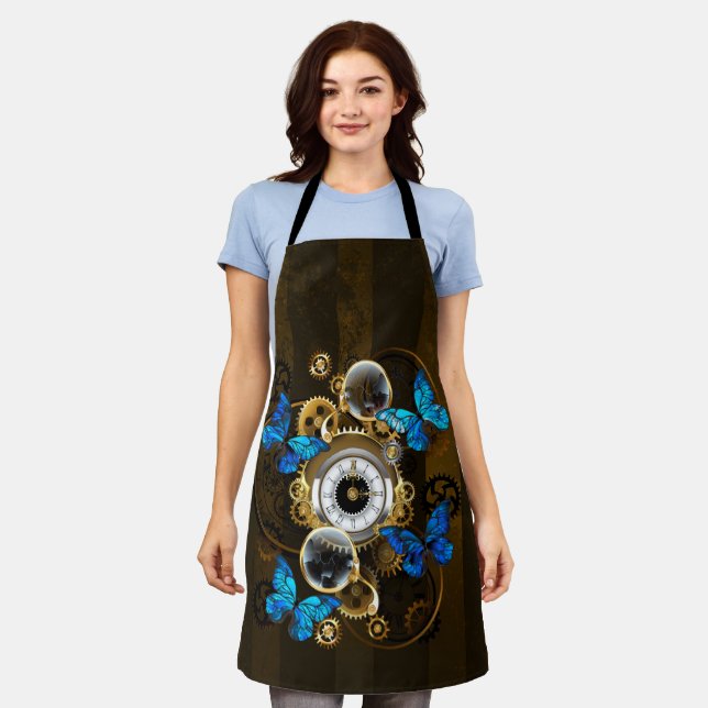 Steampunk Gears and Blue Butterflies Apron (Worn)