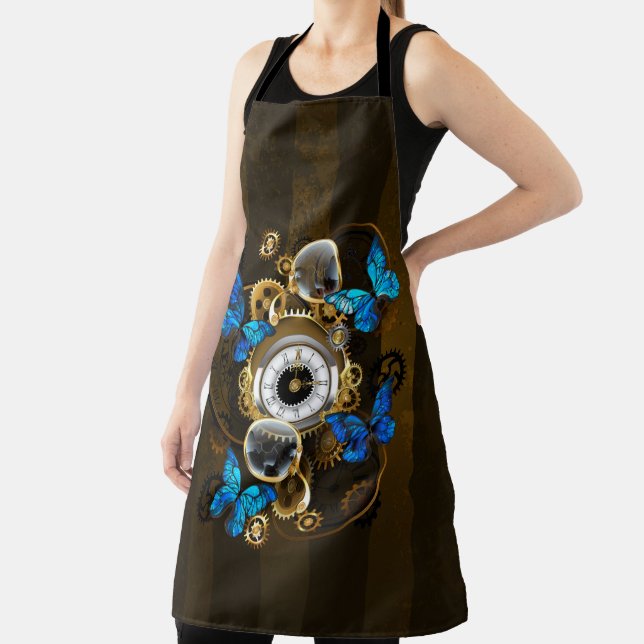 Steampunk Gears and Blue Butterflies Apron (Insitu)