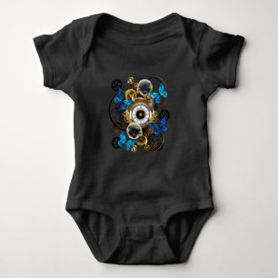 Steampunk Gears and Blue Butterflies Baby Bodysuit
