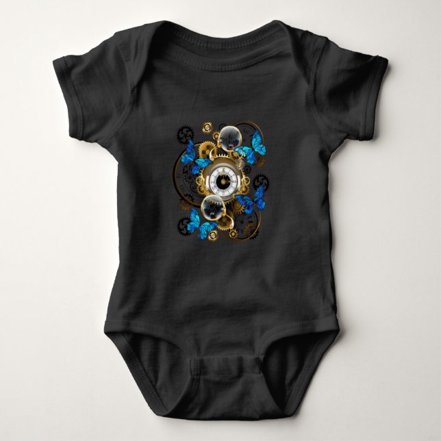 Steampunk Gears and Blue Butterflies Baby Bodysuit (Front)