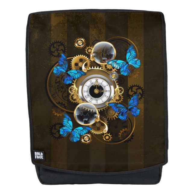 Steampunk Gears and Blue Butterflies Backpack (Front)