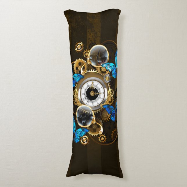 Steampunk Gears and Blue Butterflies Body Cushion (Front Vertical)