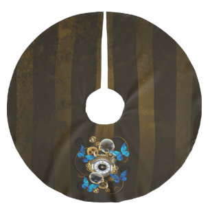 Steampunk Gears and Blue Butterflies Brushed Polyester Tree Skirt