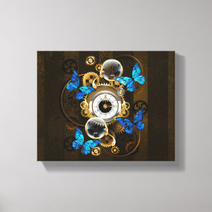 Steampunk Gears and Blue Butterflies Canvas Print