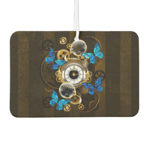 Steampunk Gears and Blue Butterflies Car Air Freshener