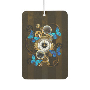 Steampunk Gears and Blue Butterflies Car Air Freshener