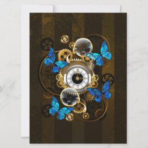Steampunk Gears and Blue Butterflies Card