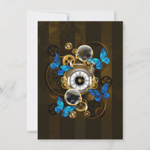 Steampunk Gears and Blue Butterflies Card