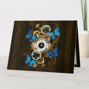 Steampunk Gears and Blue Butterflies Card