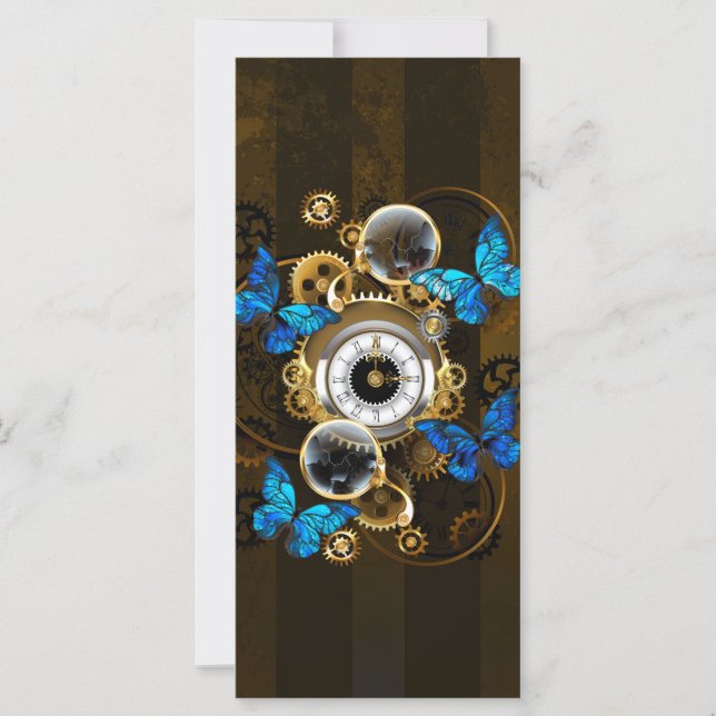 Steampunk Gears and Blue Butterflies Card (Front)