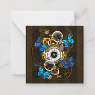 Steampunk Gears and Blue Butterflies Card