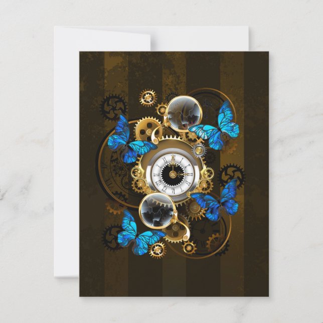 Steampunk Gears and Blue Butterflies Card (Front)