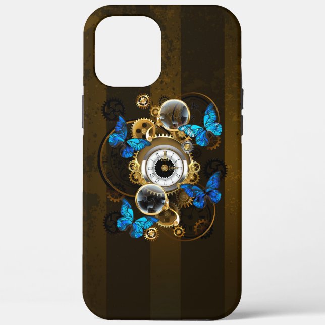 Steampunk Gears and Blue Butterflies Case-Mate iPhone Case (Back)