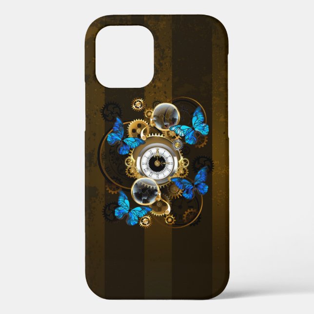 Steampunk Gears and Blue Butterflies Case-Mate iPhone Case (Back)