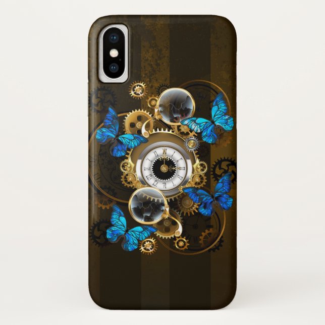 Steampunk Gears and Blue Butterflies Case-Mate iPhone Case (Back)