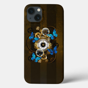 Steampunk Gears and Blue Butterflies iPhone 13 Case