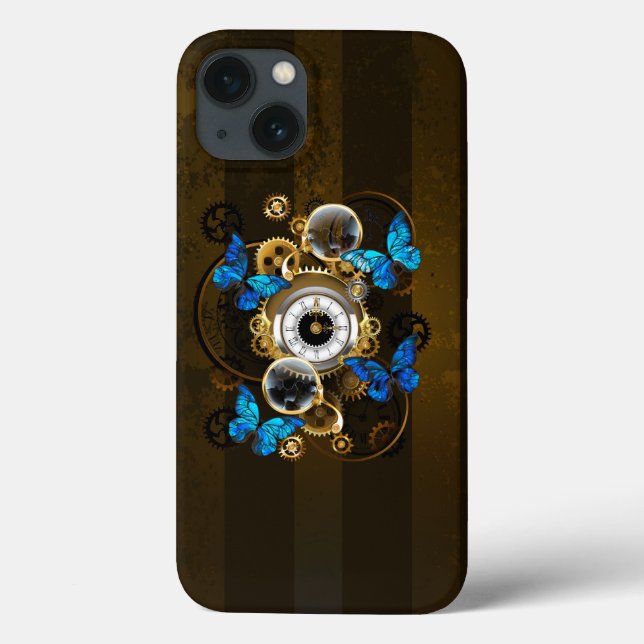 Steampunk Gears and Blue Butterflies Case-Mate iPhone Case (Back)