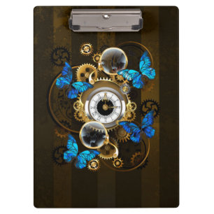 Steampunk Gears and Blue Butterflies Clipboard
