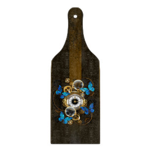 Steampunk Gears and Blue Butterflies Cutting Board