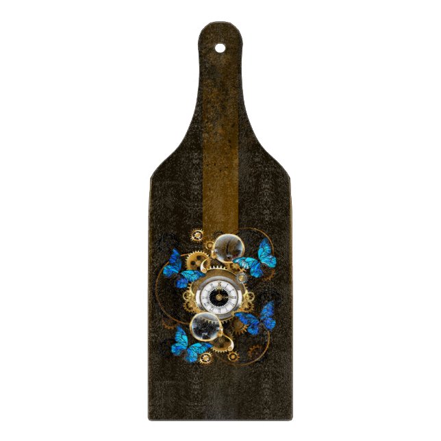 Steampunk Gears and Blue Butterflies Cutting Board (Front)