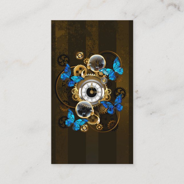 Steampunk Gears and Blue Butterflies Enclosure Card (Front)