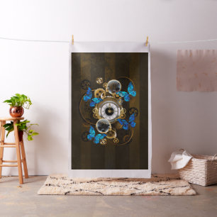Steampunk Gears and Blue Butterflies Fabric