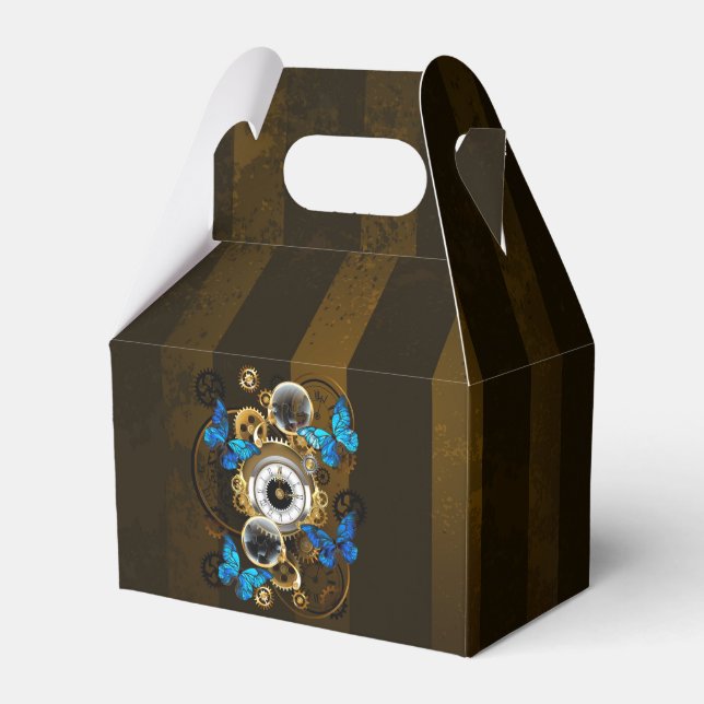 Steampunk Gears and Blue Butterflies Favour Box (Front Side)