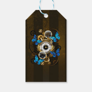 Steampunk Gears and Blue Butterflies Gift Tags
