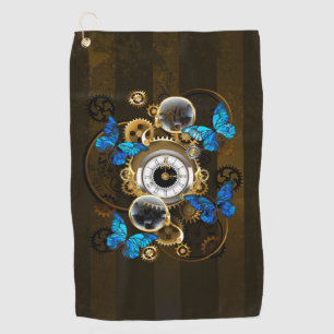 Steampunk Gears and Blue Butterflies Golf Towel
