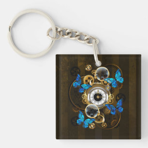 Steampunk Gears and Blue Butterflies Key Ring