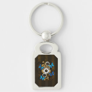 Steampunk Gears and Blue Butterflies Key Ring