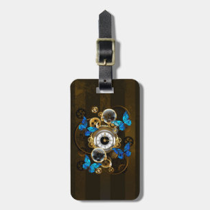 Steampunk Gears and Blue Butterflies Luggage Tag