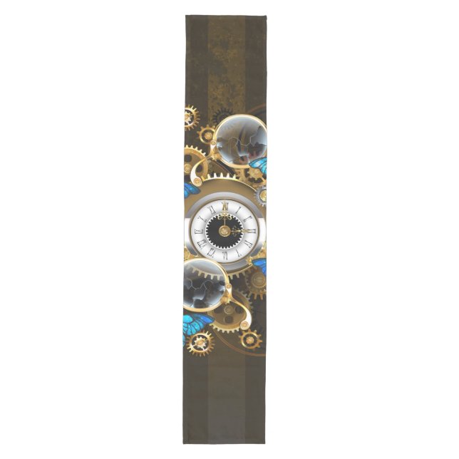 Steampunk Gears and Blue Butterflies Medium Table Runner (Front)