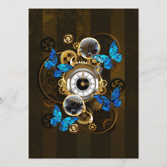 Steampunk Gears and Blue Butterflies Menu (Front)