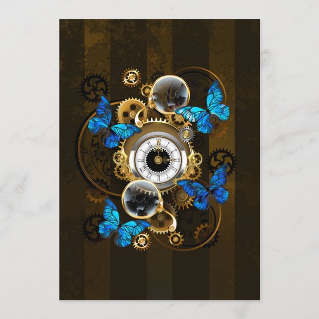 Steampunk Gears and Blue Butterflies Menu (Front)