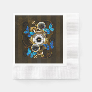 Steampunk Gears and Blue Butterflies Napkin