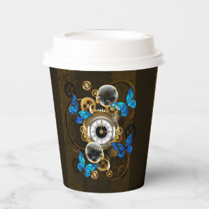 Steampunk Gears and Blue Butterflies Paper Cups