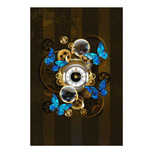 Steampunk Gears and Blue Butterflies Photo Print